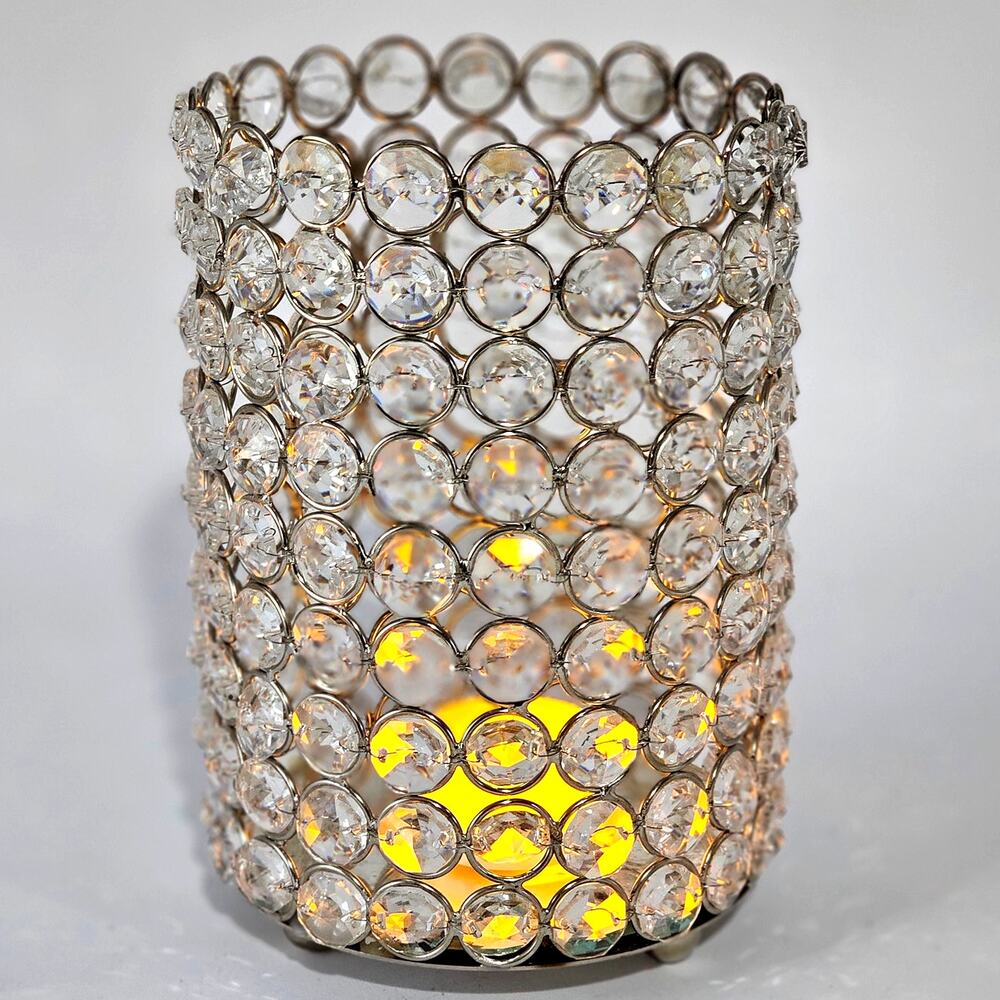 Crystal Gem Candle Holder Silver Glam Decor